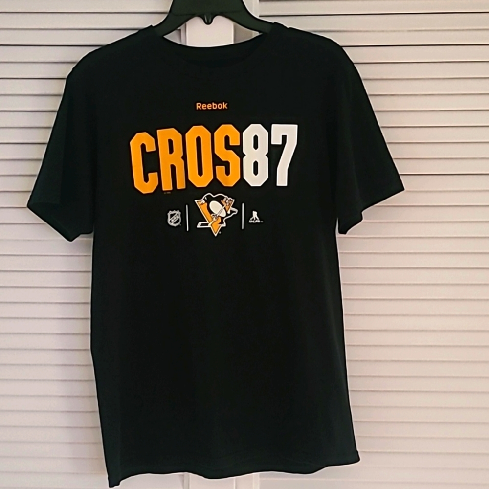 Reebok Pittsburgh Penguins NHL Cros 87 Short Slv Tee Shirt. Sz M. Black
